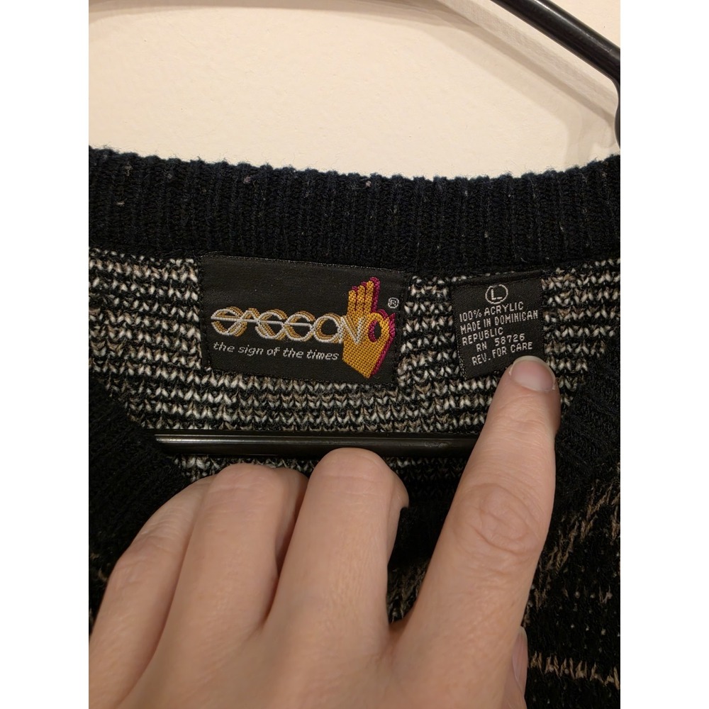 Vintage Sasson Geometric Knit Sweater Men's Large Streetwear Coogi Style Dadcore - Picture 2 of 3